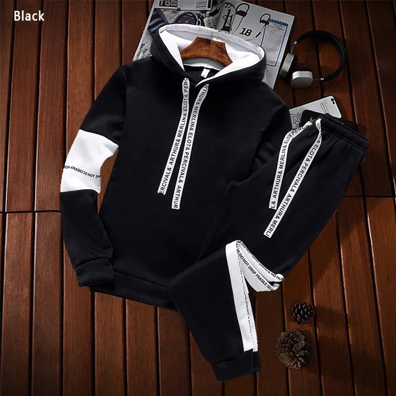 Chándal Hombre Premium - Conjunto Deportivo Negro/Blanco con Capucha