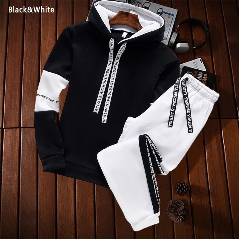 Chándal Hombre Premium - Conjunto Deportivo Negro/Blanco con Capucha