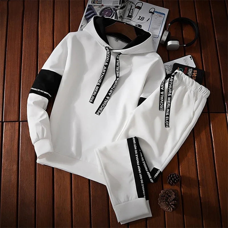 Chándal Hombre Premium - Conjunto Deportivo Negro/Blanco con Capucha