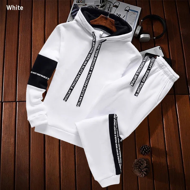 Chándal Hombre Premium - Conjunto Deportivo Negro/Blanco con Capucha