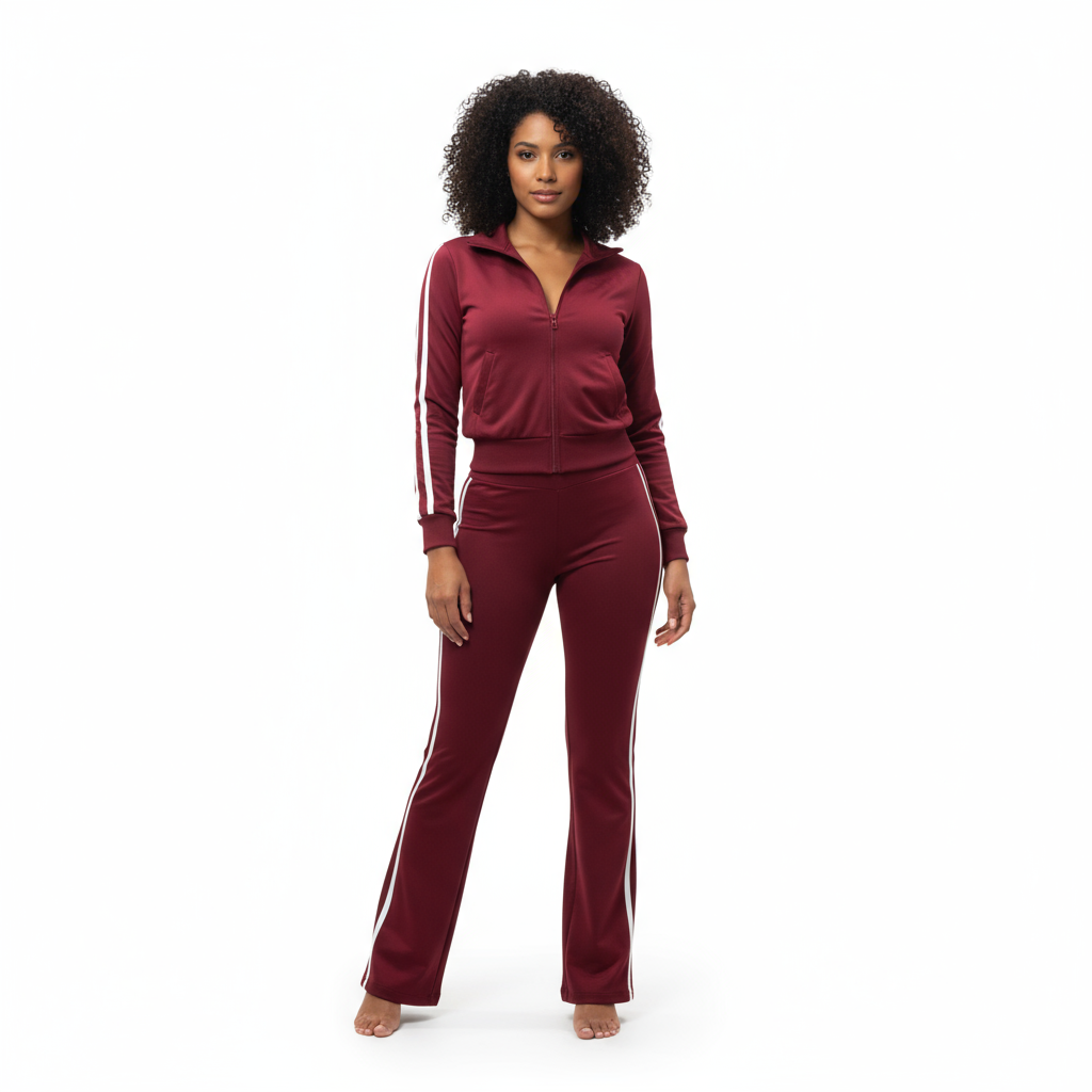 Chándal burdeos raya blanca vista frontal