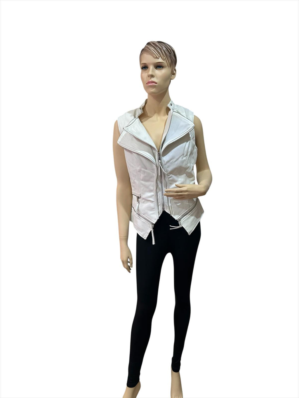 Chaleco Polipiel Mujer - Estilo Moderno Sin Mangas con Cremalleras