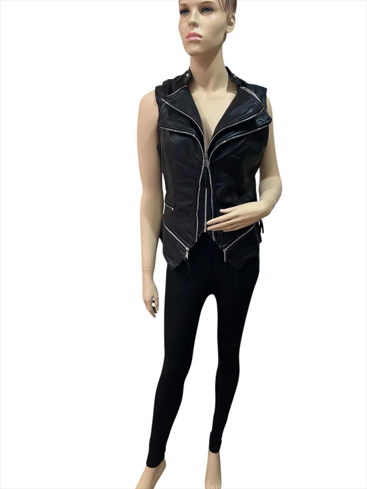 Chaleco Polipiel Mujer - Estilo Moderno Sin Mangas con Cremalleras