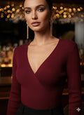 Top Knit Cruzado Wrap con Escote en V