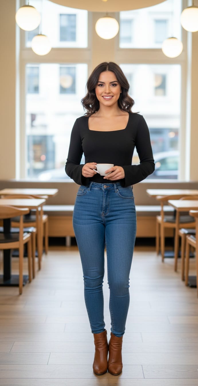 Top de Manga larga con Escote Cuadrado