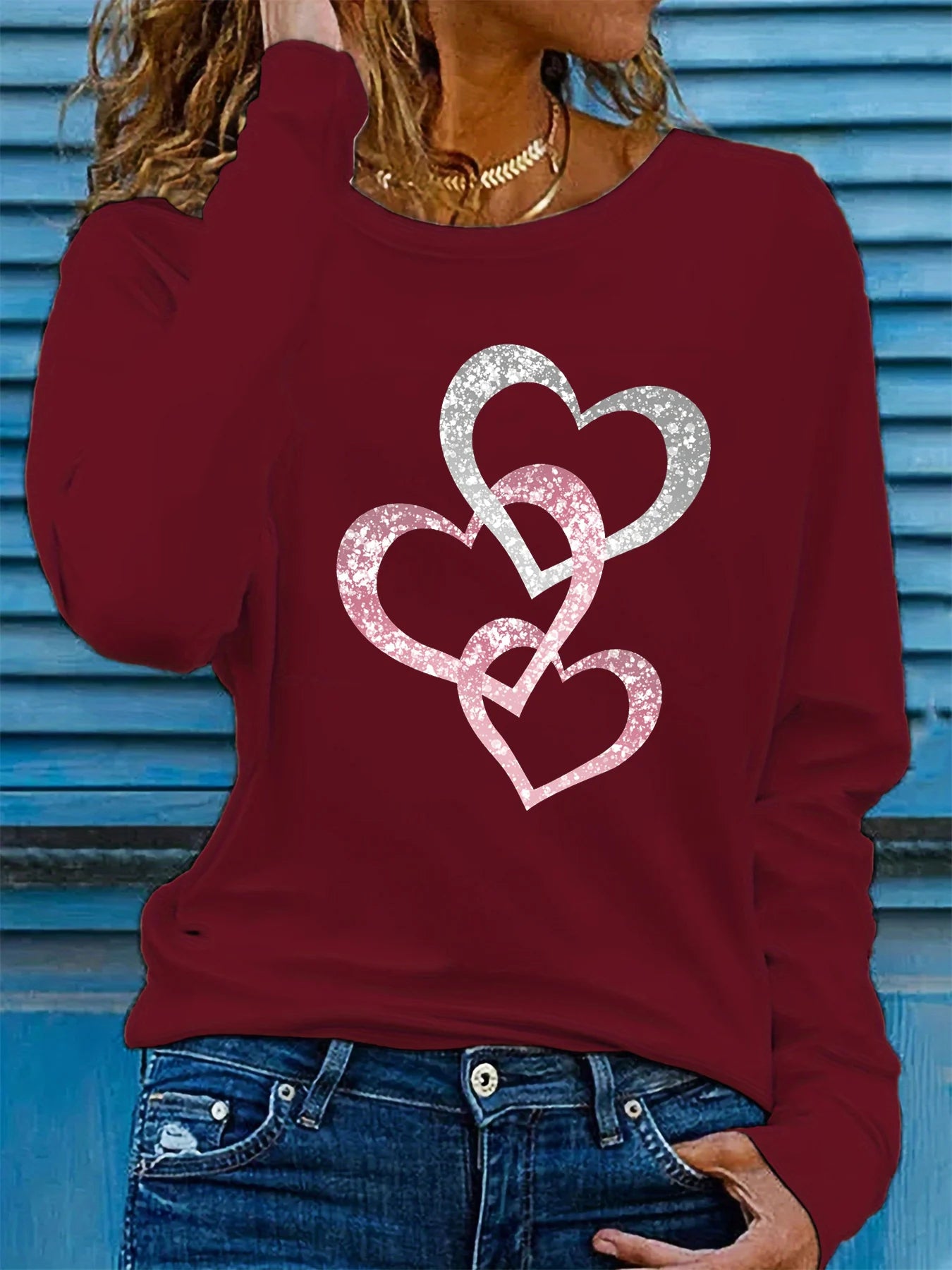 Camiseta Mujer Love Brillante 100% Algodón Manga Larga