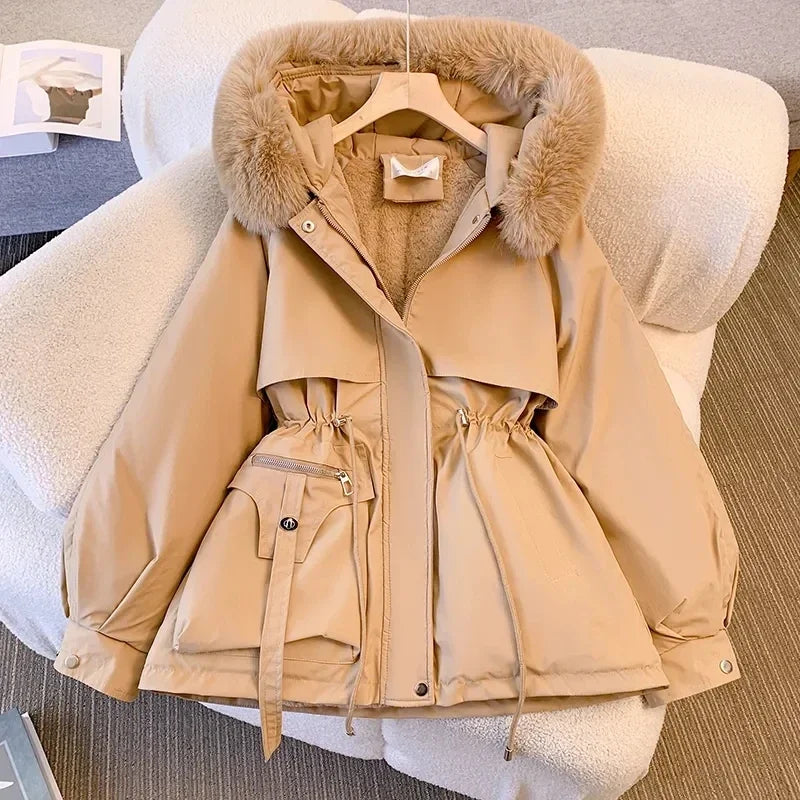 Parka de Invierno para Mujer 2025 con Gran Cuello de Piel - Abrigo Largo con Capucha y Forro de Lana Cálido
