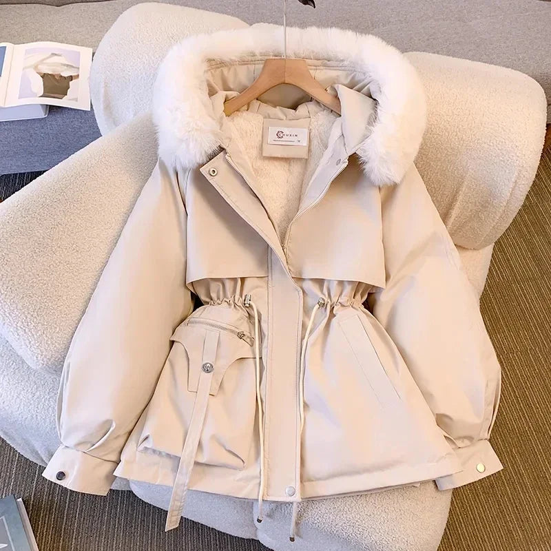 Parka de Invierno para Mujer 2025 con Gran Cuello de Piel - Abrigo Largo con Capucha y Forro de Lana Cálido