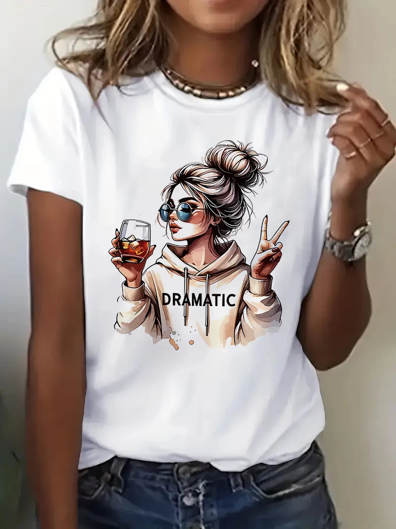 Camiseta Gráfica Mujer Streetwear Años 90 - Estampado Dramatic