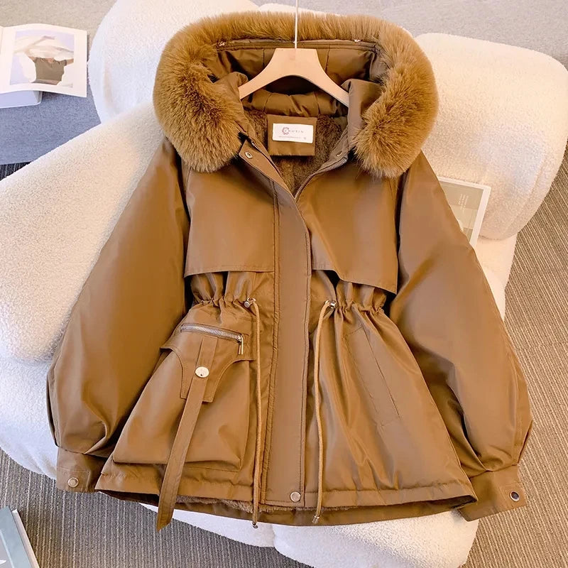 Parka de Invierno para Mujer 2025 con Gran Cuello de Piel - Abrigo Largo con Capucha y Forro de Lana Cálido