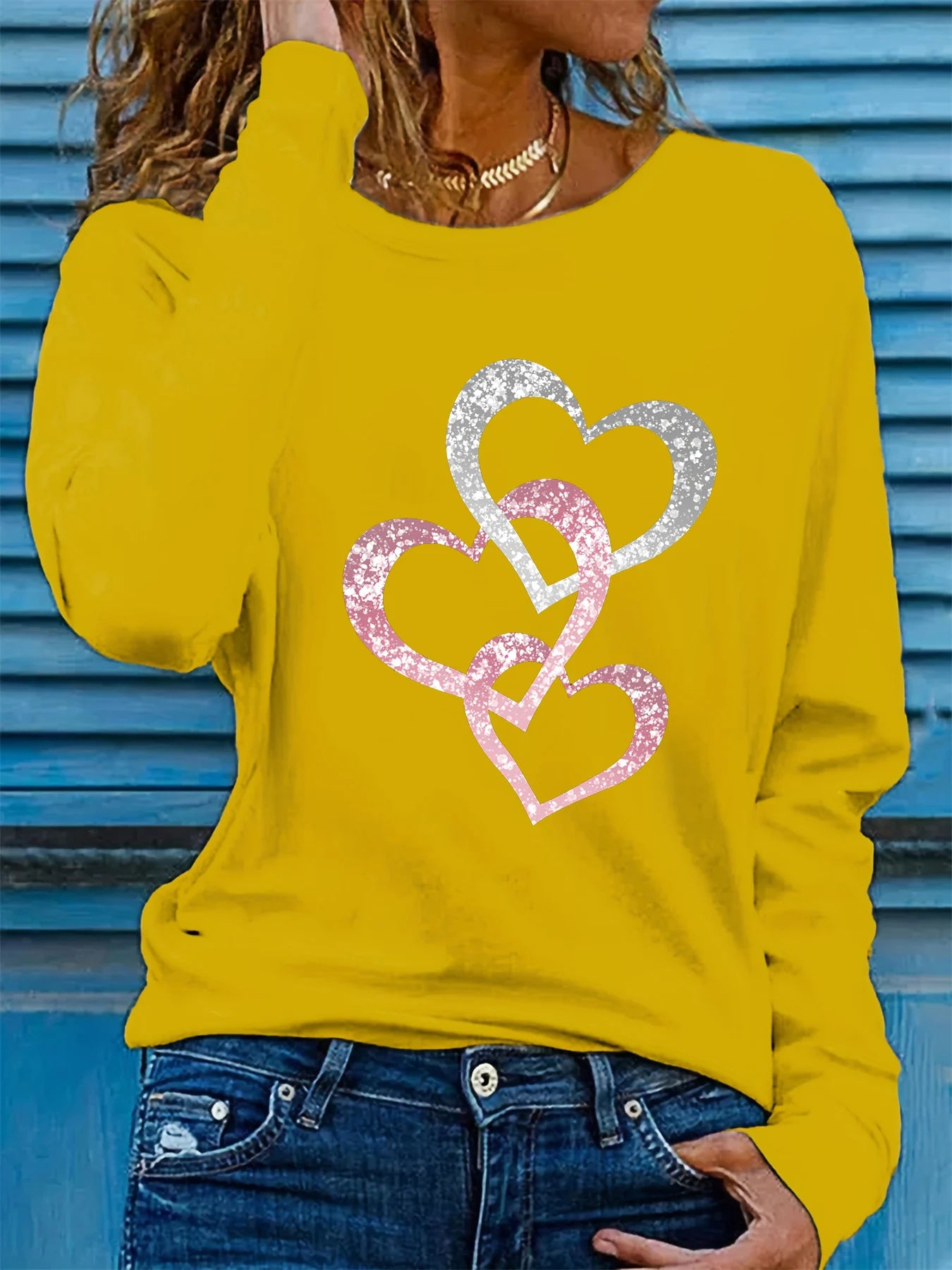 Camiseta Mujer Love Brillante 100% Algodón Manga Larga