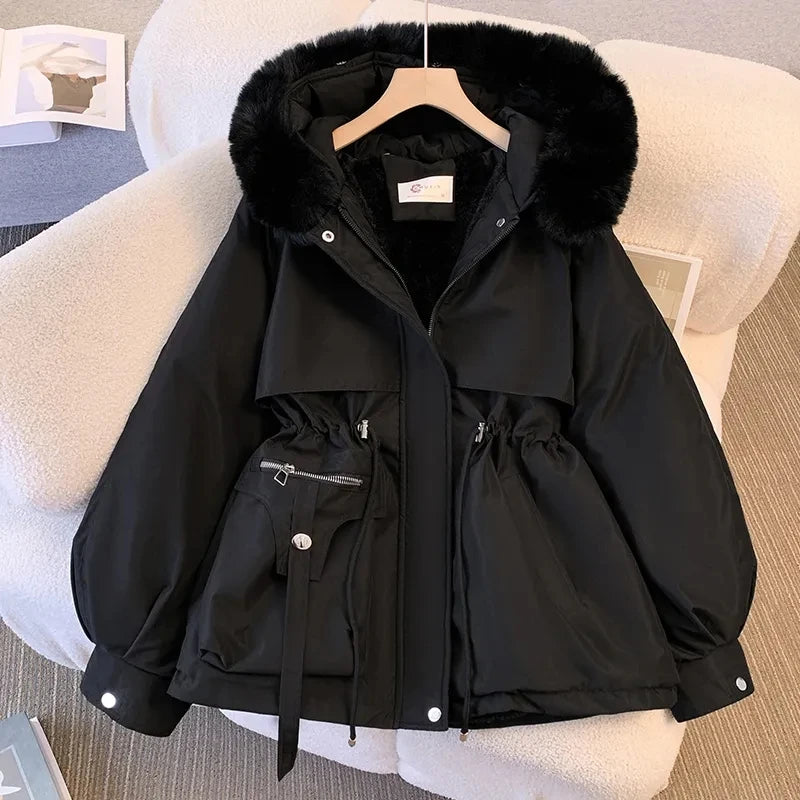 Parka de Invierno para Mujer 2025 con Gran Cuello de Piel - Abrigo Largo con Capucha y Forro de Lana Cálido