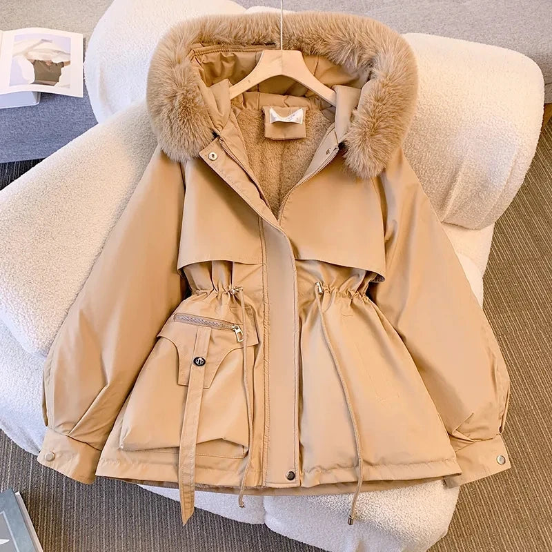 Parka de Invierno para Mujer 2025 con Gran Cuello de Piel - Abrigo Largo con Capucha y Forro de Lana Cálido