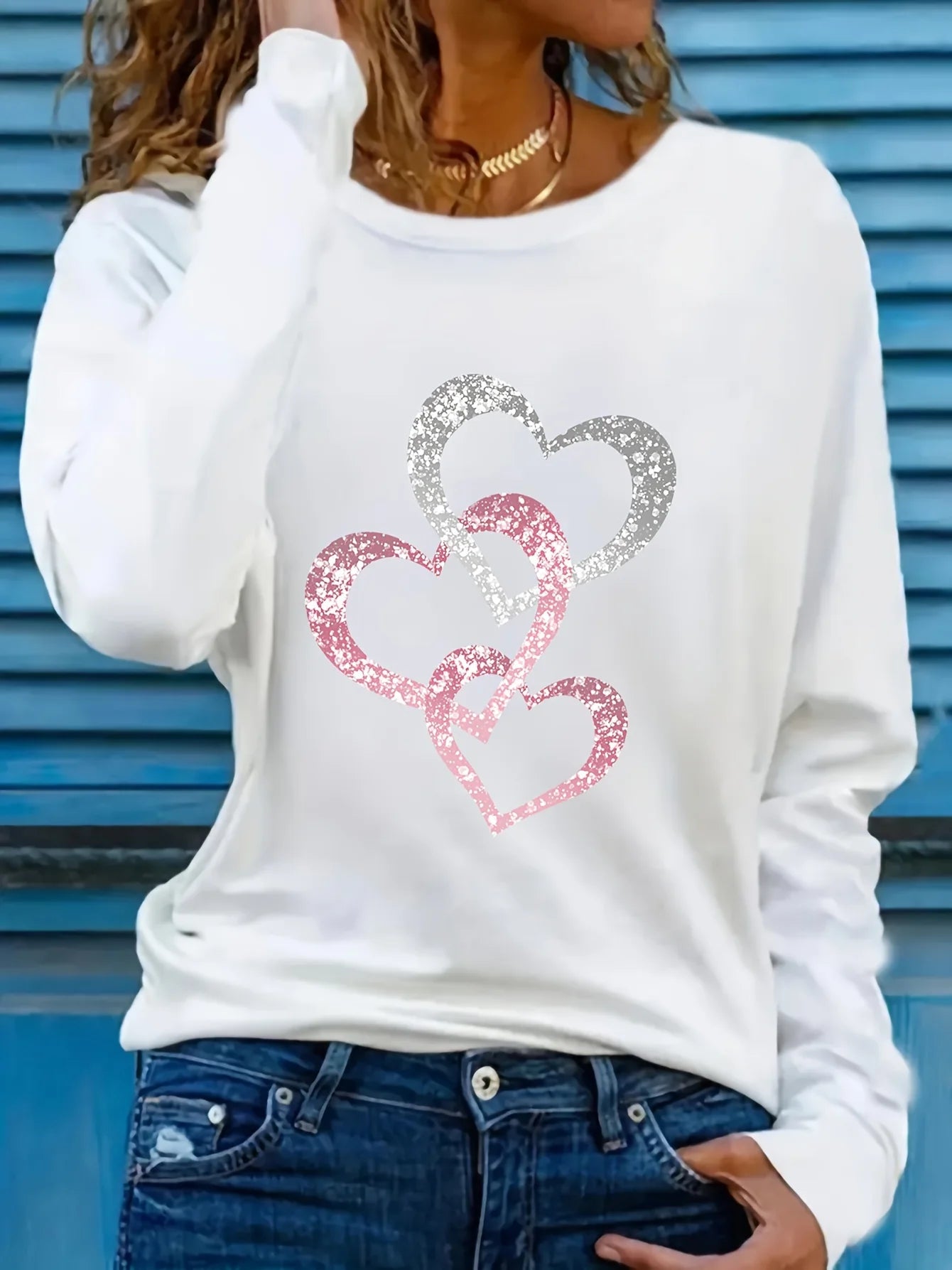 Camiseta Mujer Love Brillante 100% Algodón Manga Larga