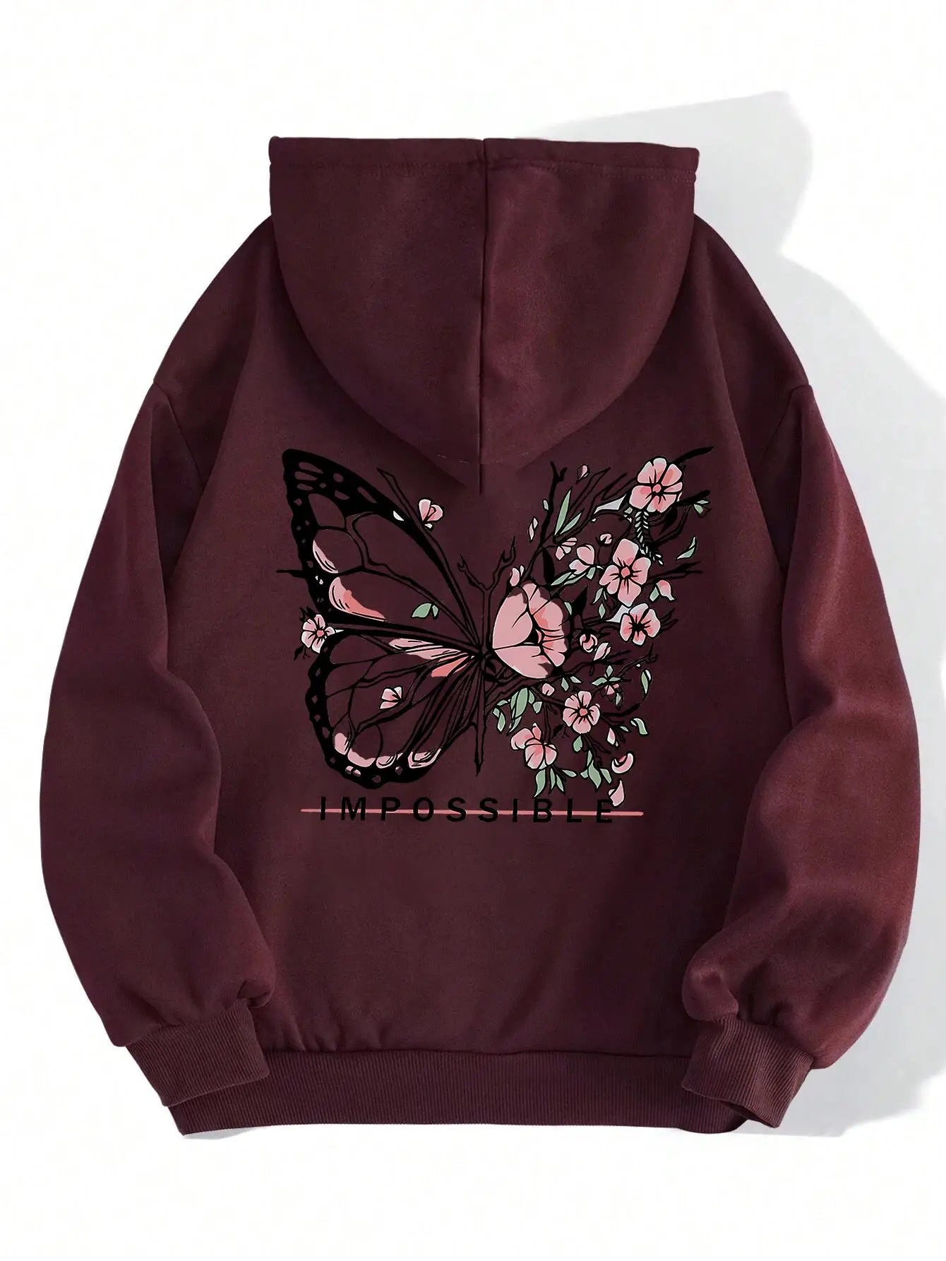 Sudadera con Capucha Mujer - Estampado Mariposa Rosa y Letras