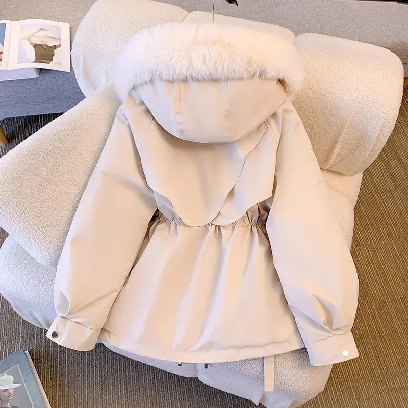 Parka de Invierno para Mujer 2025 con Gran Cuello de Piel - Abrigo Largo con Capucha y Forro de Lana Cálido