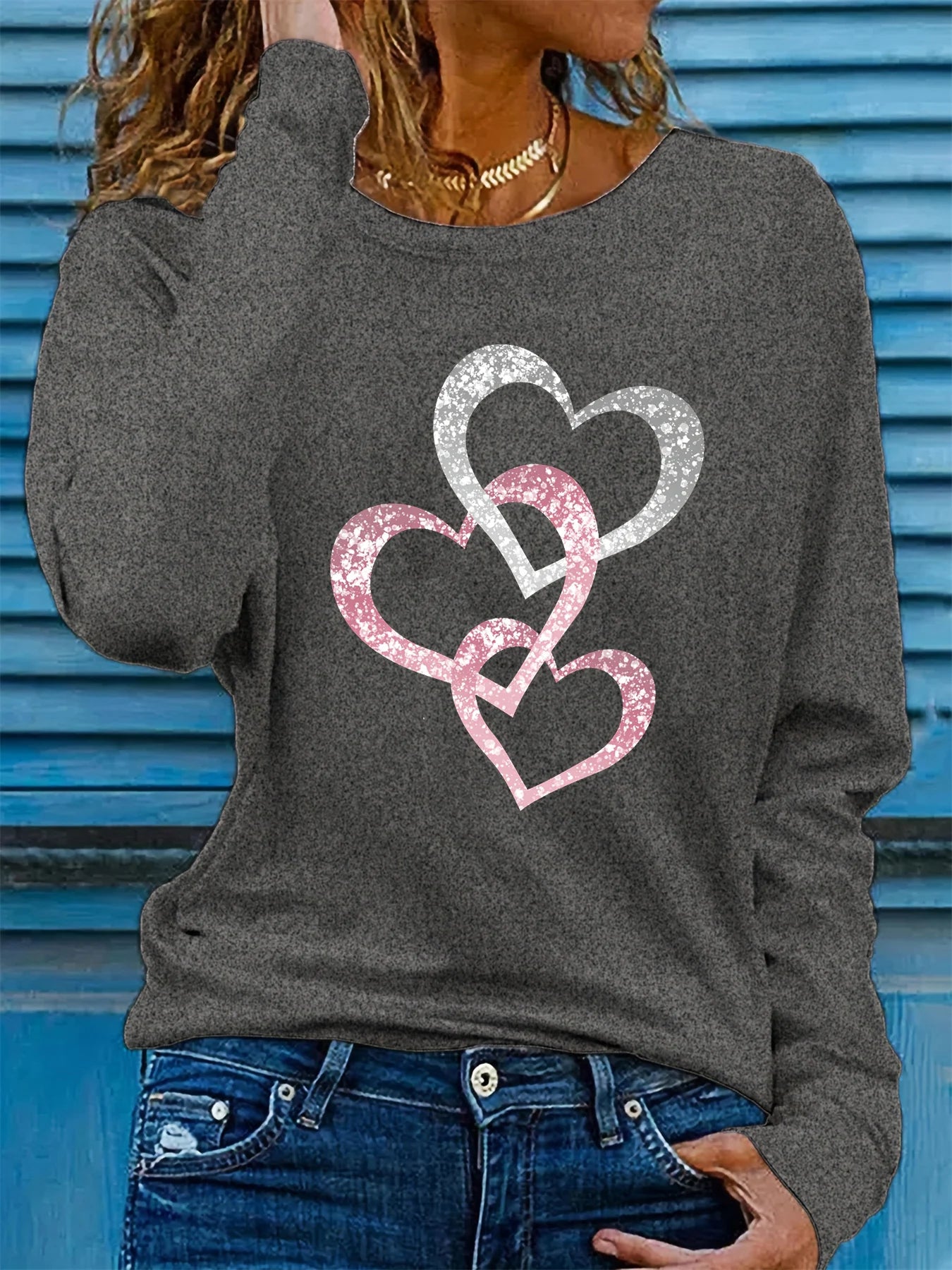 Camiseta Mujer Love Brillante 100% Algodón Manga Larga