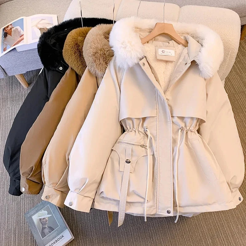Parka de Invierno para Mujer 2025 con Gran Cuello de Piel - Abrigo Largo con Capucha y Forro de Lana Cálido