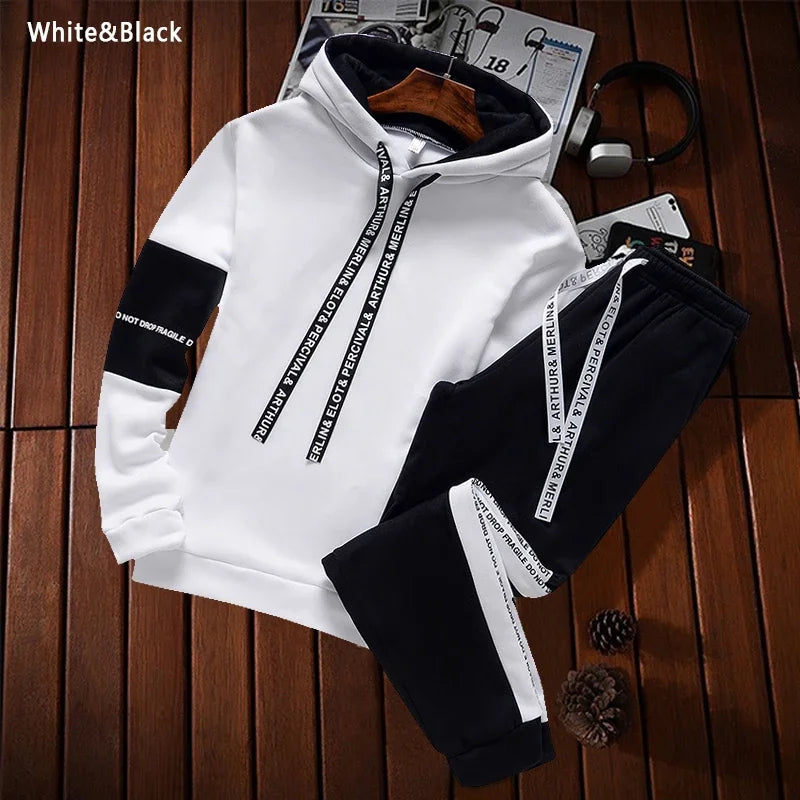 Chándal Hombre Premium - Conjunto Deportivo Negro/Blanco con Capucha
