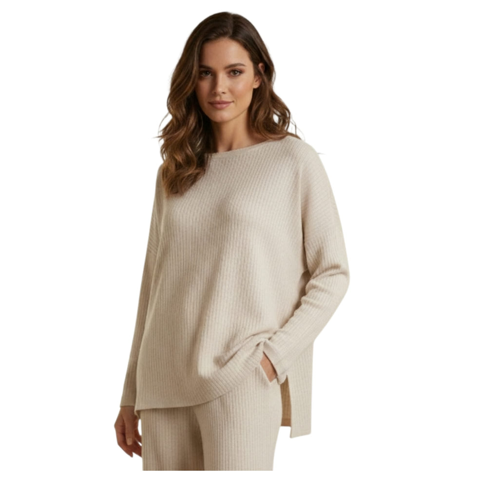 Conjunto Punto Beige - Sudadera y Pantalón Canalé Suave