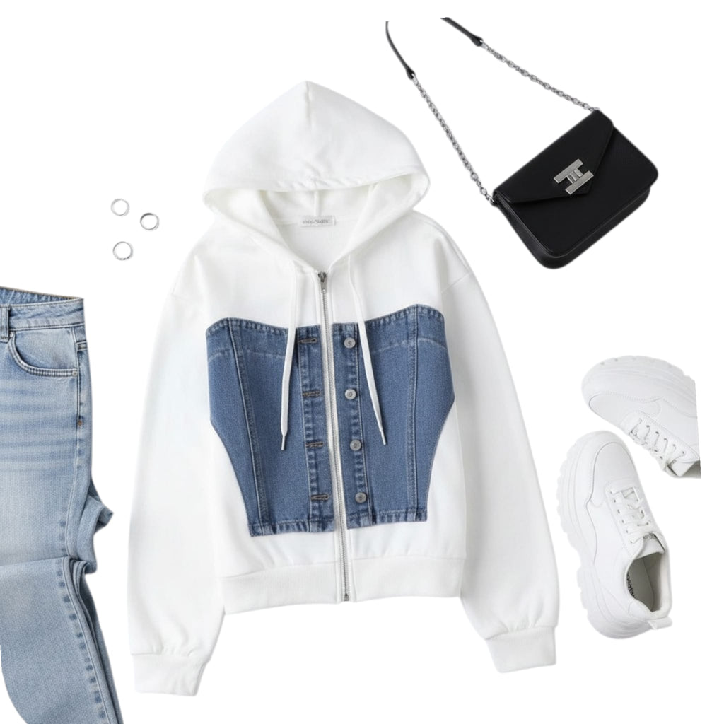 Sudadera con Detalle Denim Corset