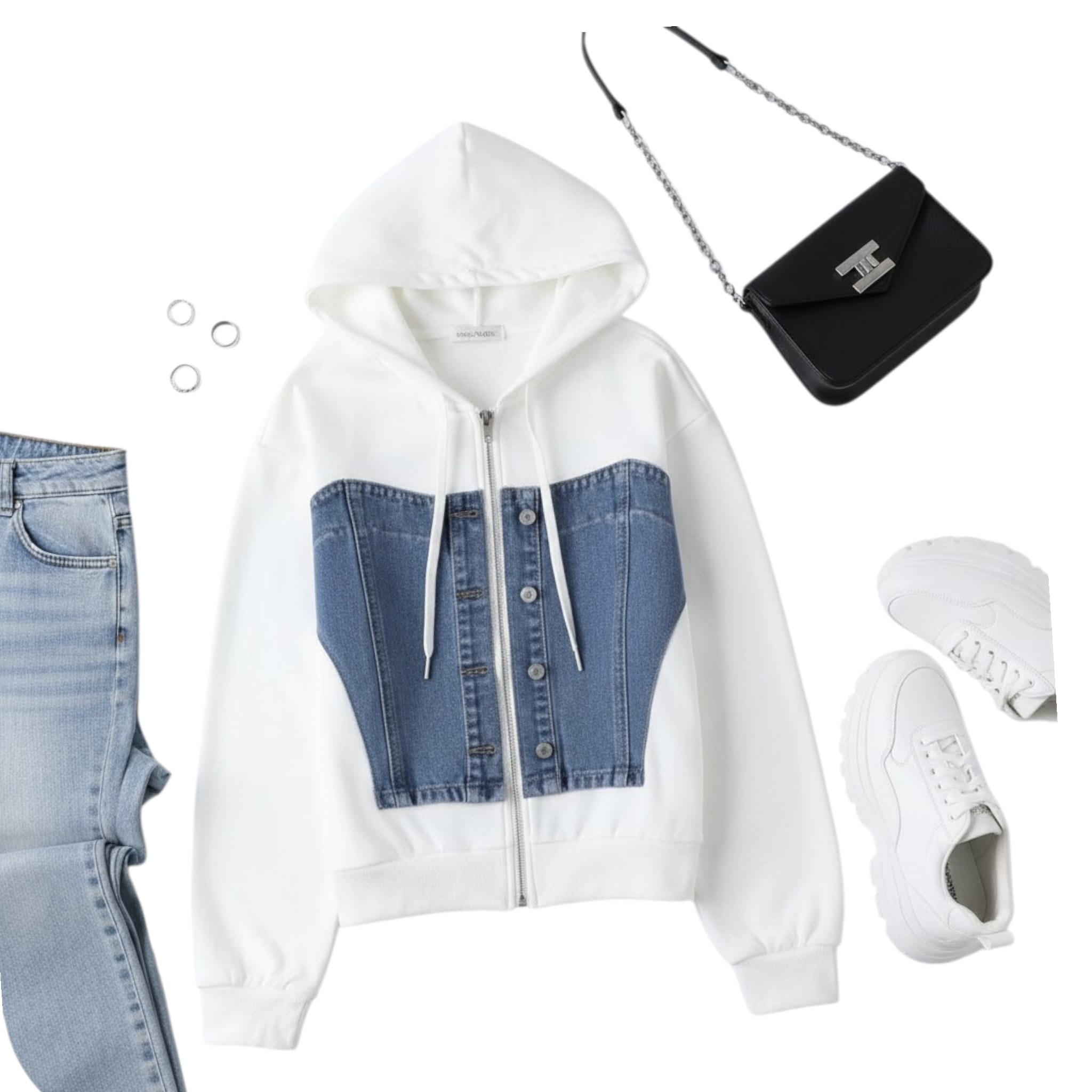 Sudadera con Detalle Denim Corset