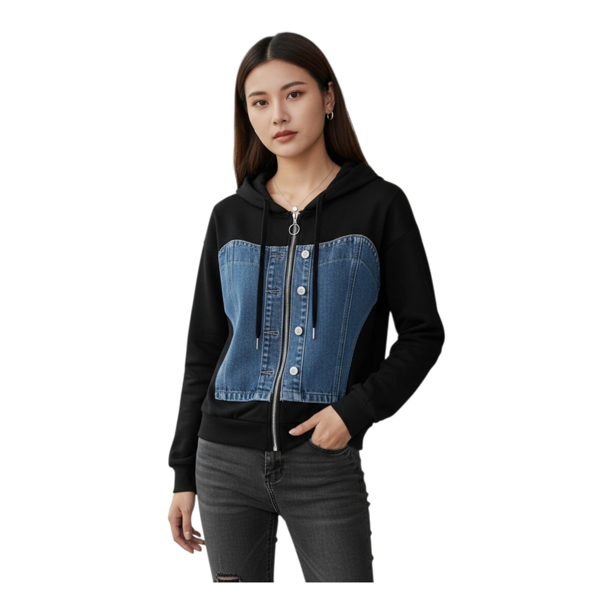 Sudadera con Detalle Denim Corset