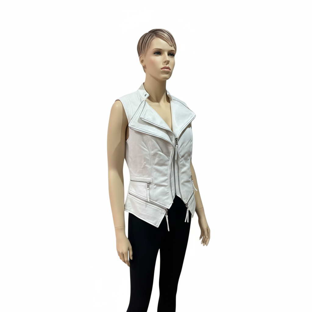 Chaleco de polipiel sin mangas con cremalleras decorativas para mujer - estilo urbano y moderno