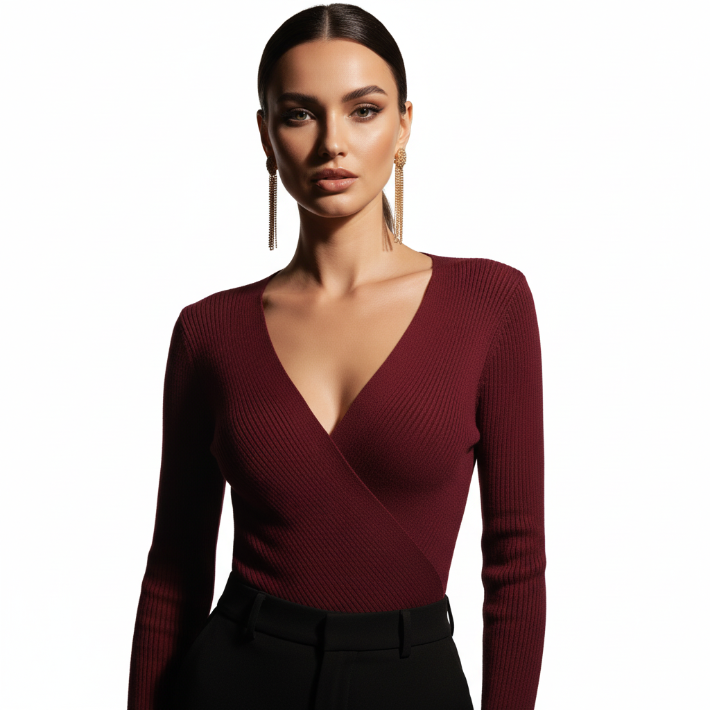 Top knit cruzado wrap con escote V - imagen hero de alta conversión