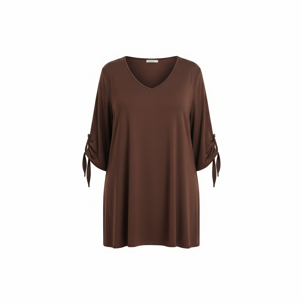 Camiseta oversize con cuello pico para mujer talla 52 - cómoda y elegante en marrón y verde oliva