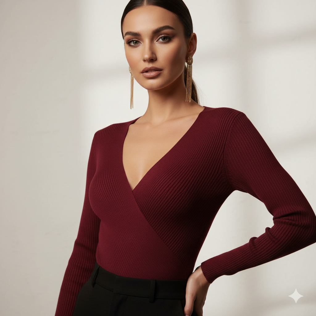 Top wrap de punto con escote V - estilo lifestyle favorecedor