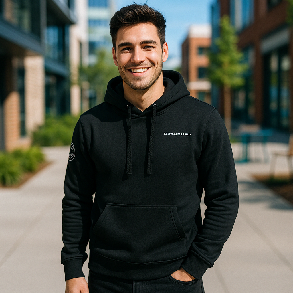 Joven atractivo con sudadera negra