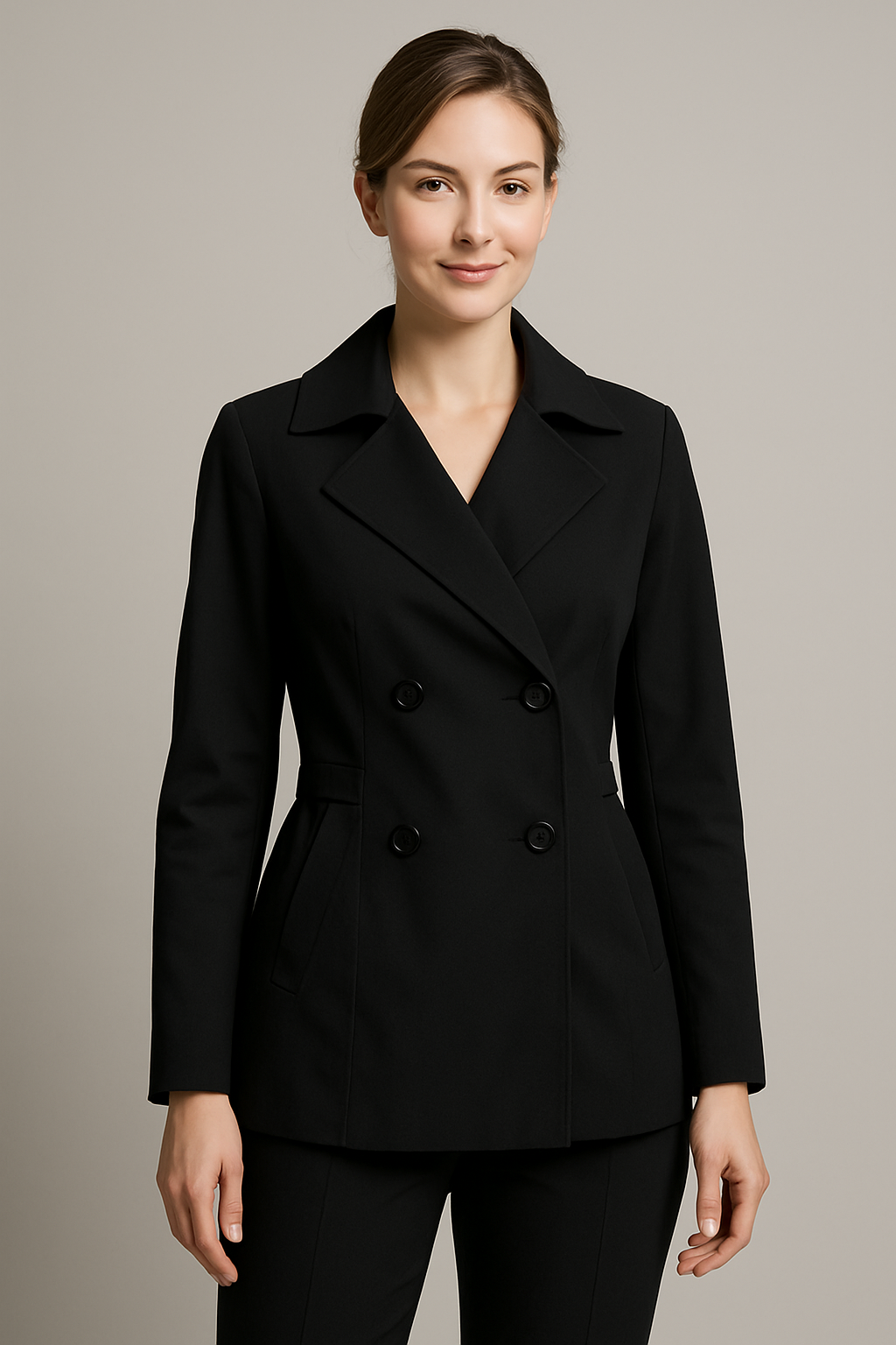 Modelo con chaqueta trench coat negra