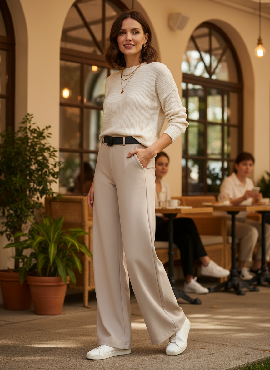 Pantalón Roma beige lifestyle