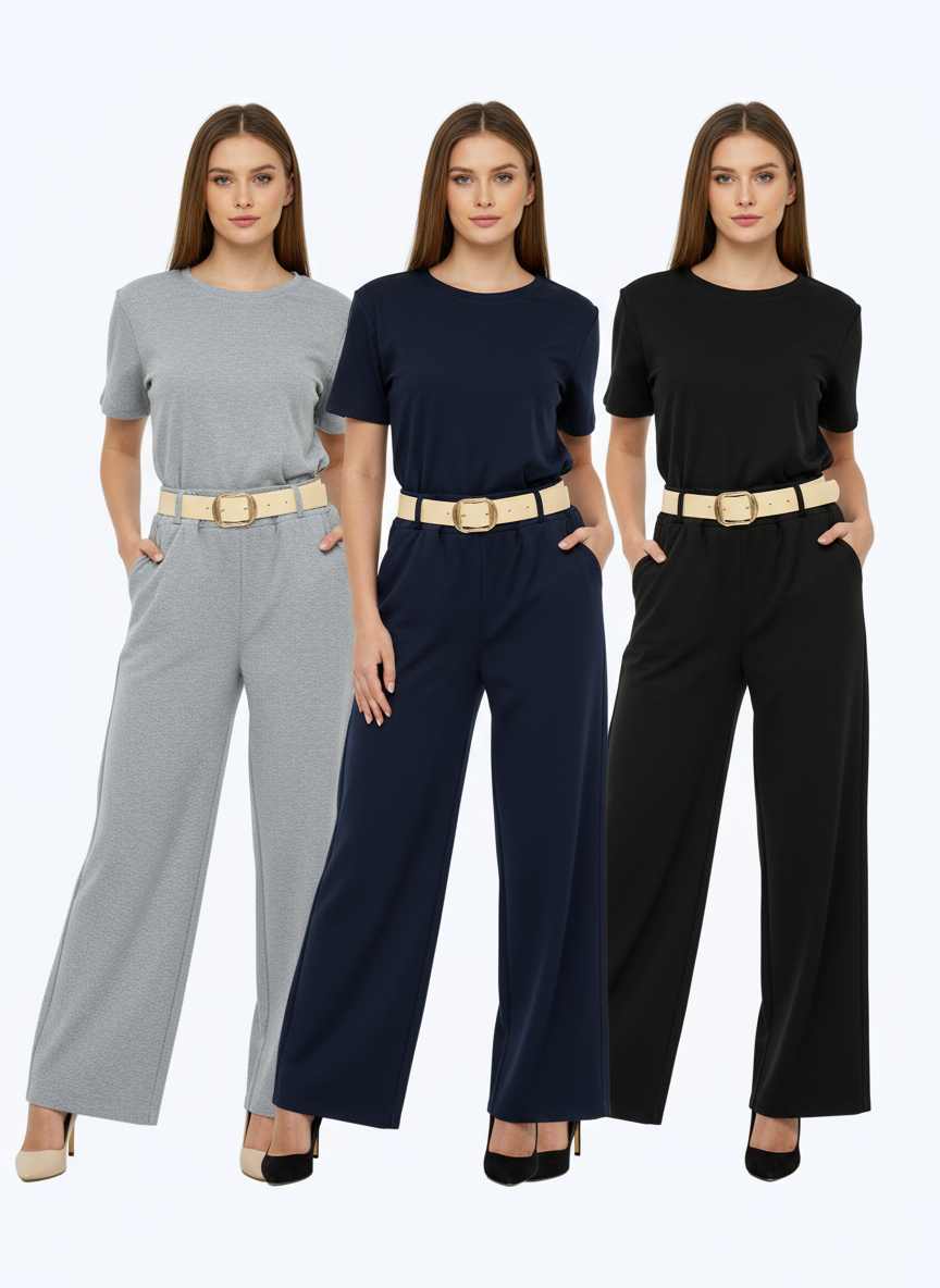 Pantalones en gris, azul y negro