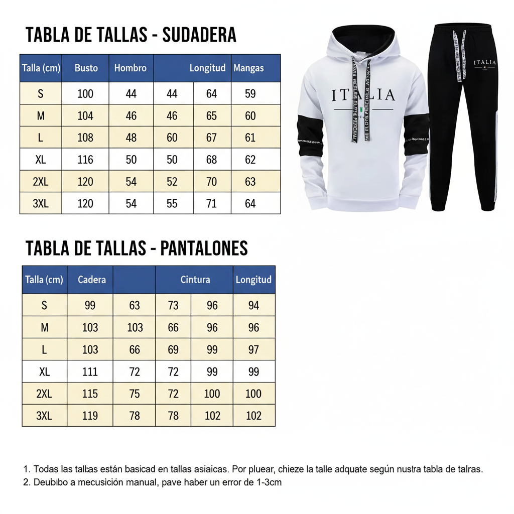 Tabla de tallas con segunda imagen del producto